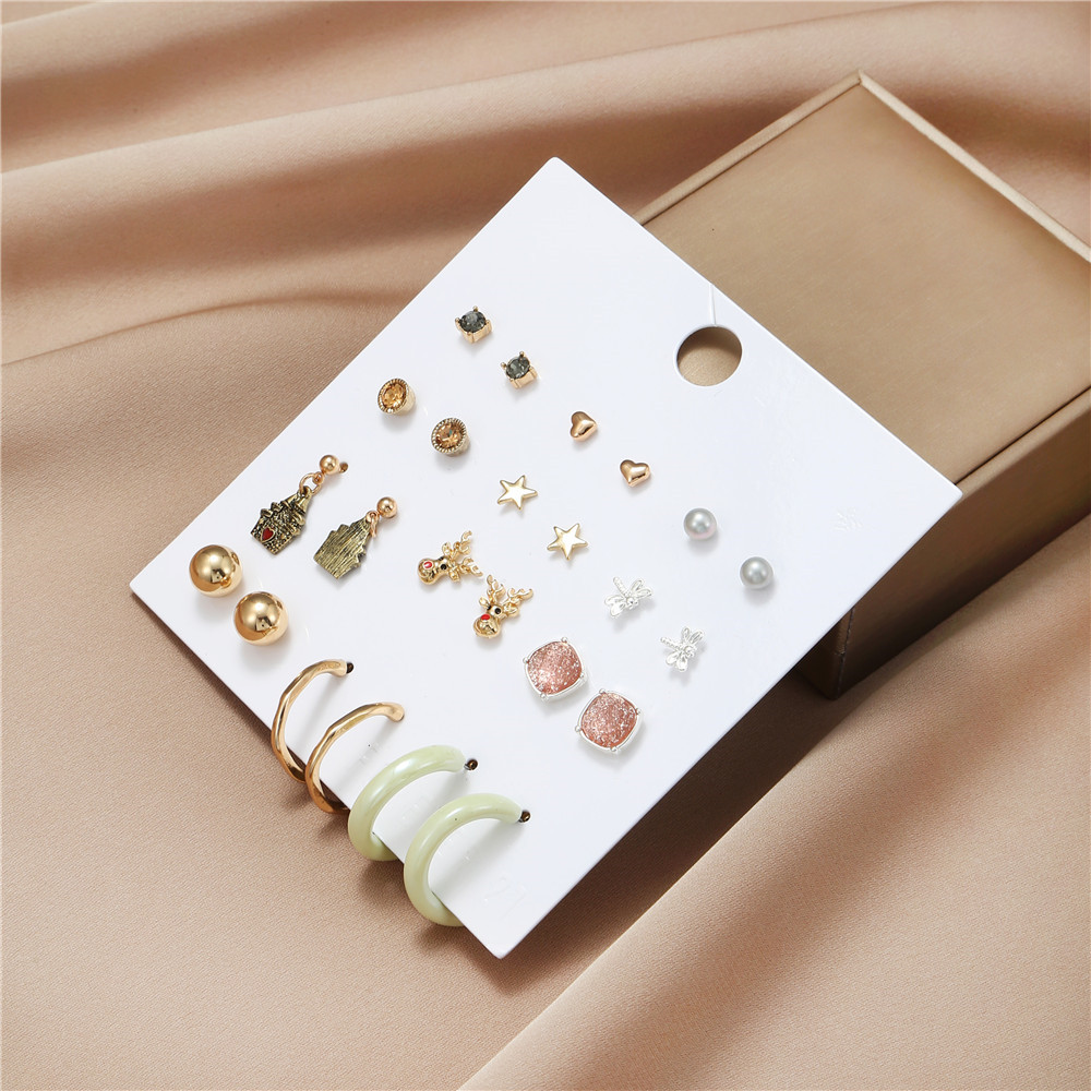 Fashion Elk Alloy Womenu0027S Ear Studs 12 pairs