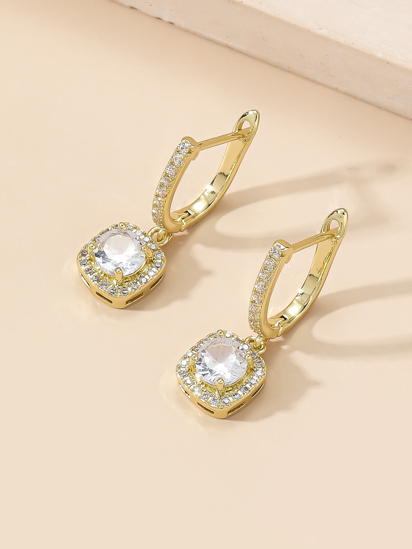 Simple Style Geometric Copper Inlay Zircon Drop Earrings 1 Pair