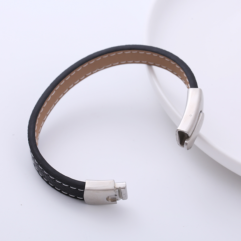 Simple Style Solid Color Stainless Steel Patent Leather PU Bracelets 1 Piece