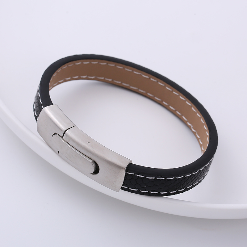 Simple Style Solid Color Stainless Steel Patent Leather PU Bracelets 1 Piece