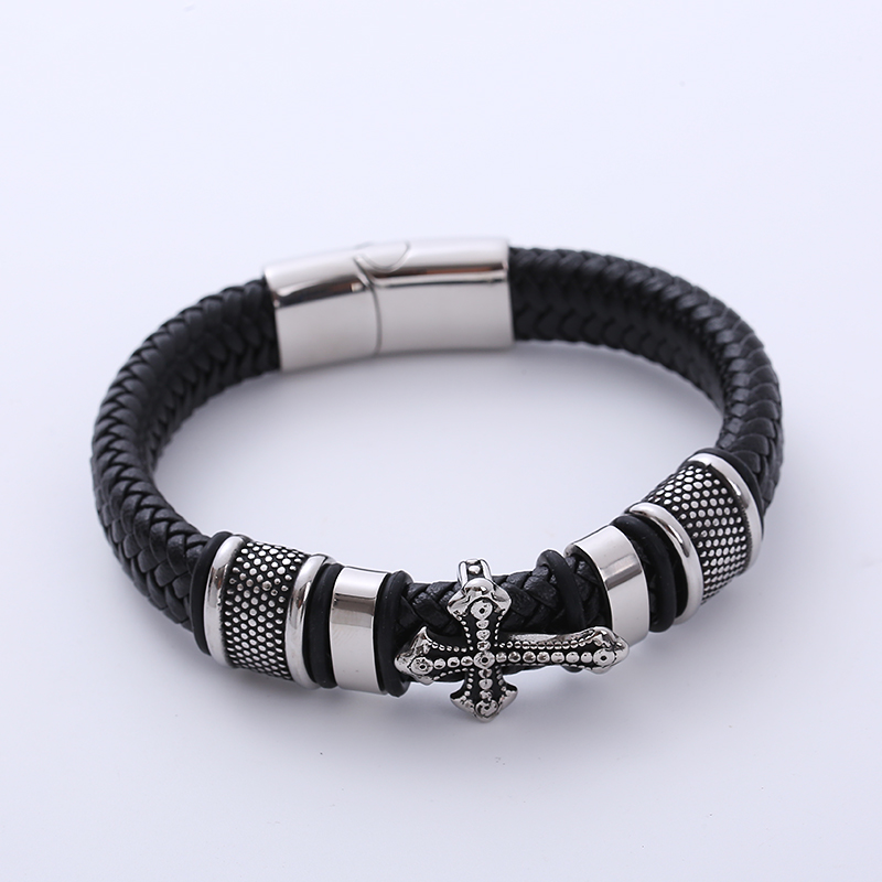 Vintage Style Cross Stainless Steel Metal PU Bracelets 1 Piece