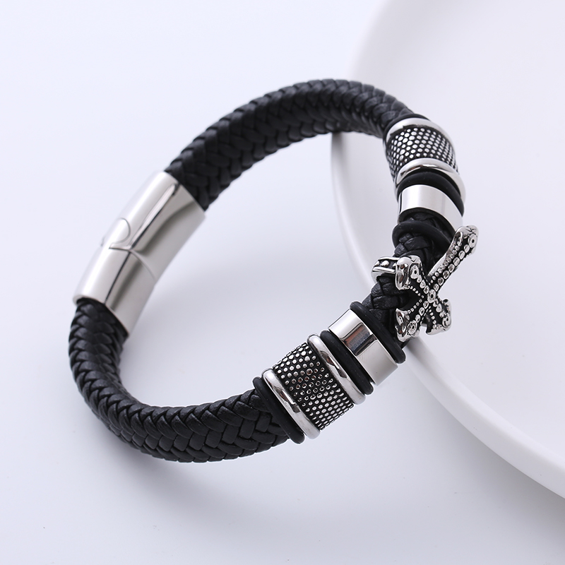 Vintage Style Cross Stainless Steel Metal PU Bracelets 1 Piece