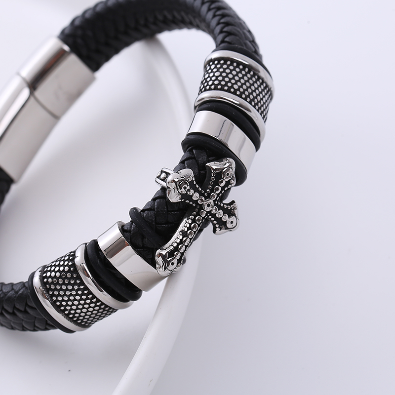 Vintage Style Cross Stainless Steel Metal PU Bracelets 1 Piece