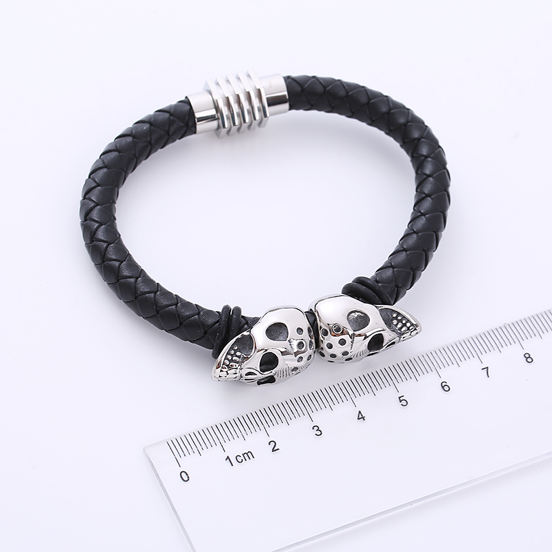 Hip-Hop Skull Stainless Steel Woven Belt PU Bracelets 1 Piece