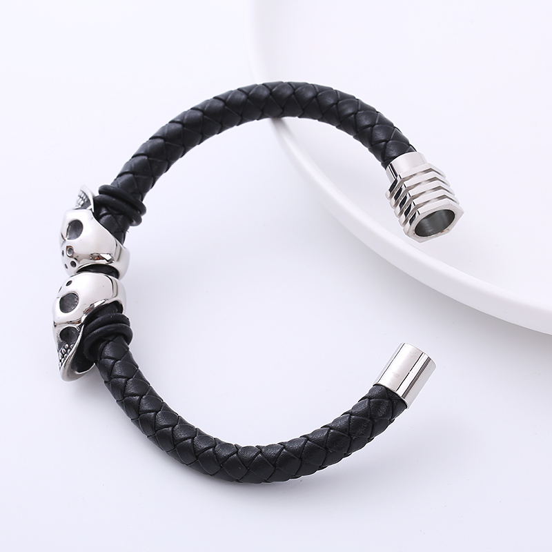Hip-Hop Skull Stainless Steel Woven Belt PU Bracelets 1 Piece