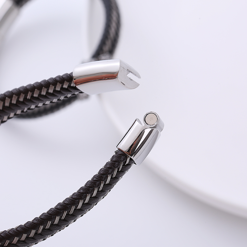 Punk Cross Stainless Steel Braid PU Bracelets 1 Piece