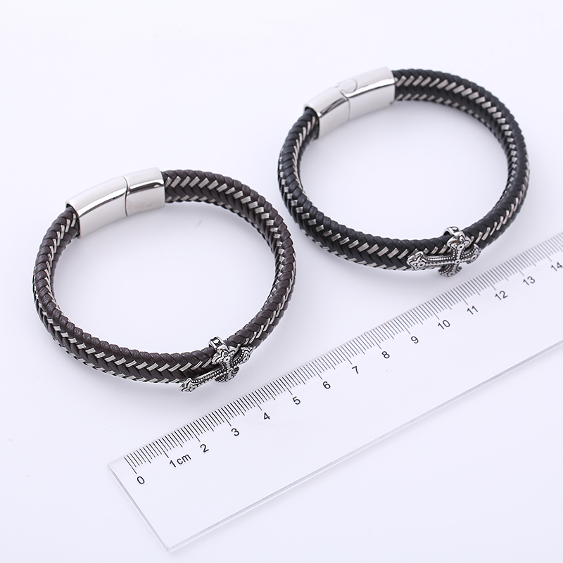 Punk Cross Stainless Steel Braid PU Bracelets 1 Piece