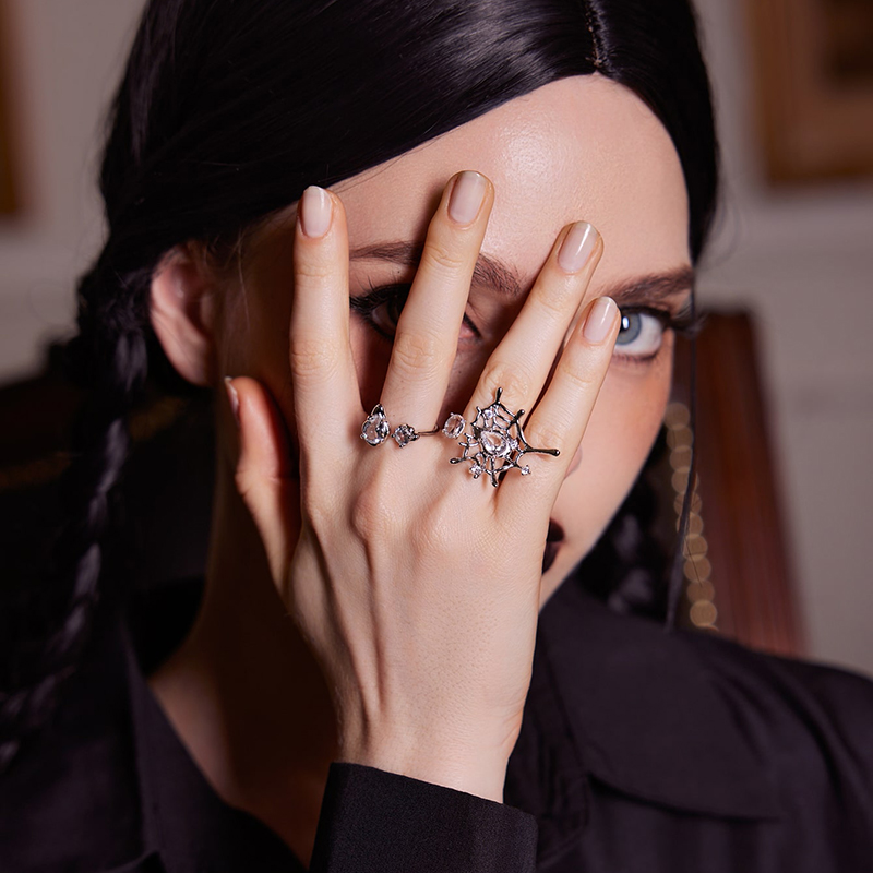 Hip-Hop Spider Web Alloy Hollow Out Rhinestones Unisex Open Ring 1 Piece