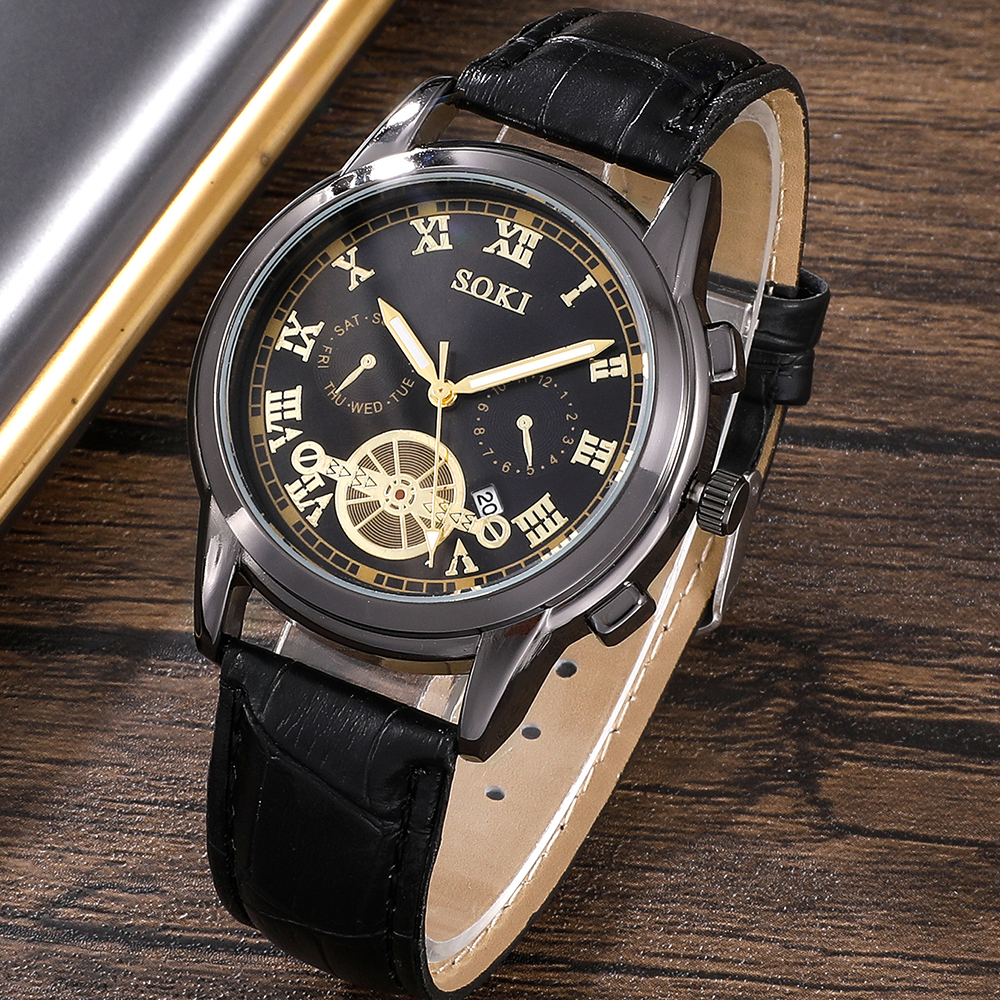 Fashion Round Buckle Quartz Menu0027s Watches