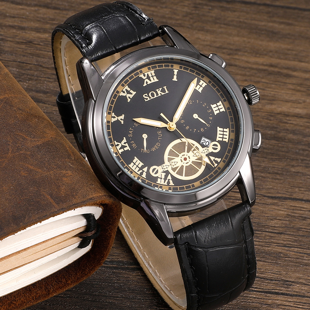 Fashion Round Buckle Quartz Menu0027s Watches