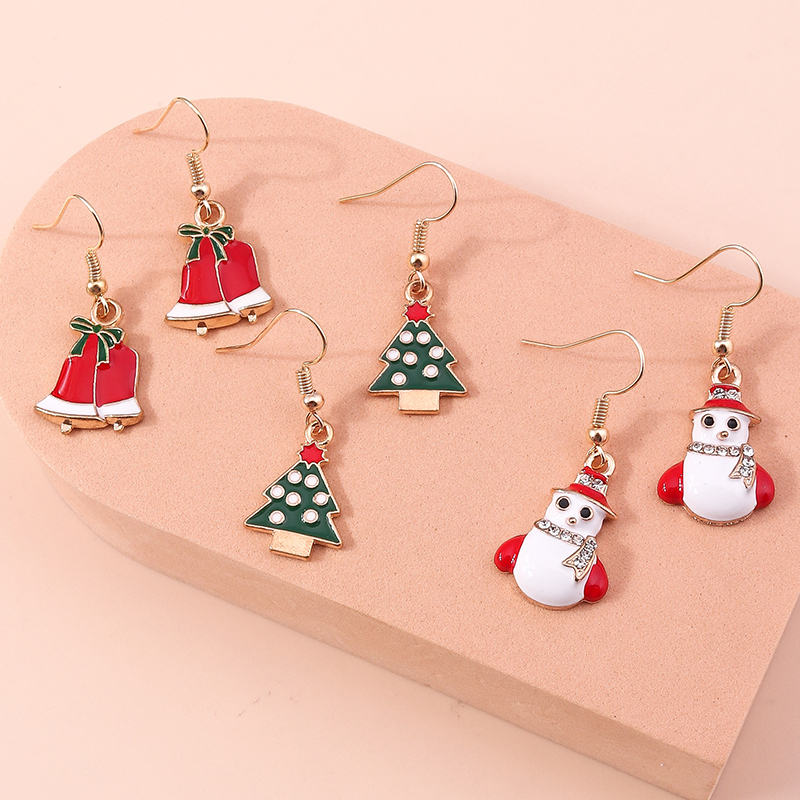 Cute Christmas Tree Santa Claus Elk Alloy Enamel Inlay Rhinestones Womenu0027S Drop Earrings 1 Set