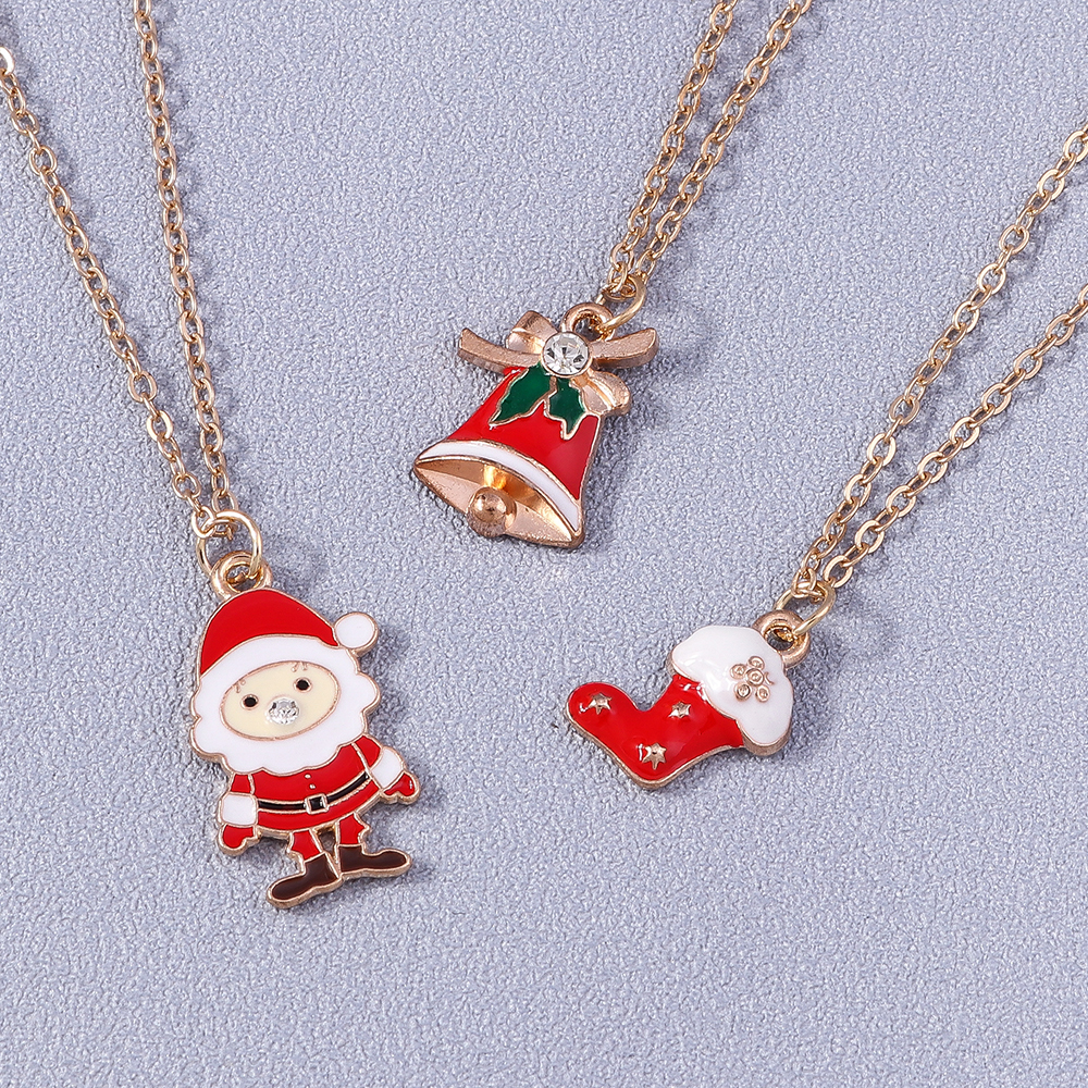 Cute Christmas Tree Santa Claus Elk Alloy Enamel Womenu0027S Pendant Necklace 3 Pieces