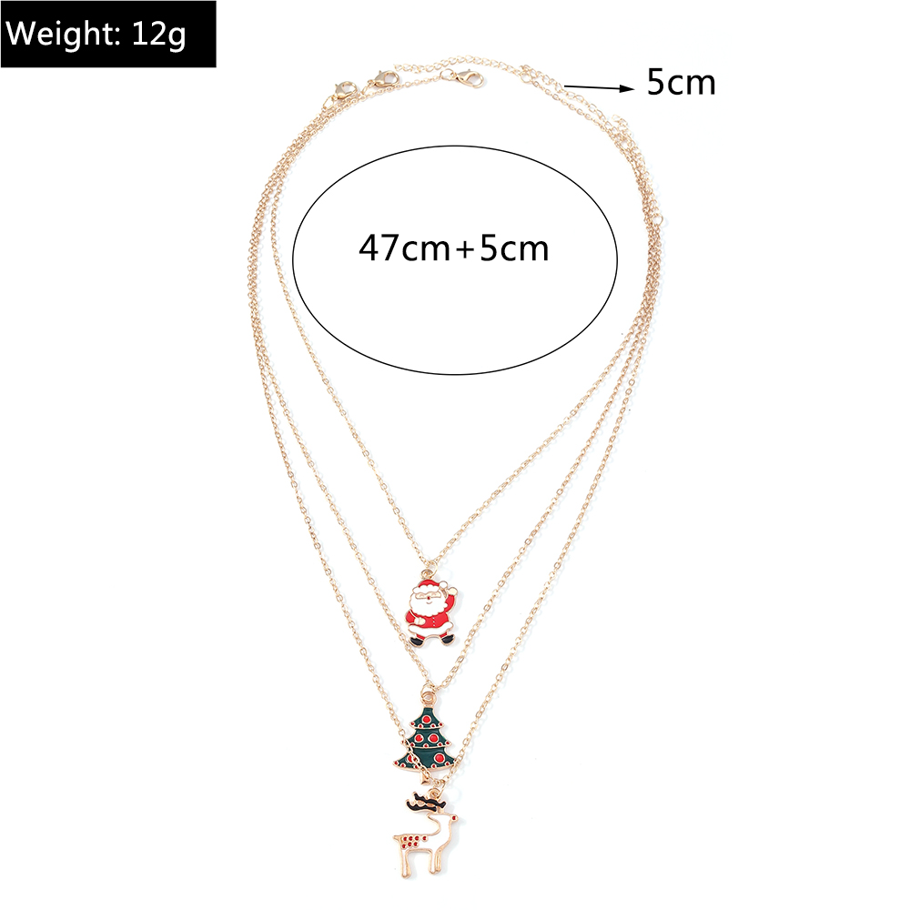 Cute Christmas Tree Santa Claus Elk Alloy Enamel Womenu0027S Pendant Necklace 3 Pieces