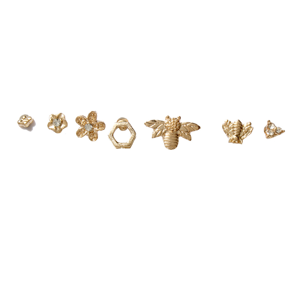 Cute Flower Bee Alloy Plating Rhinestones Womenu0027S Ear Studs 1 Set
