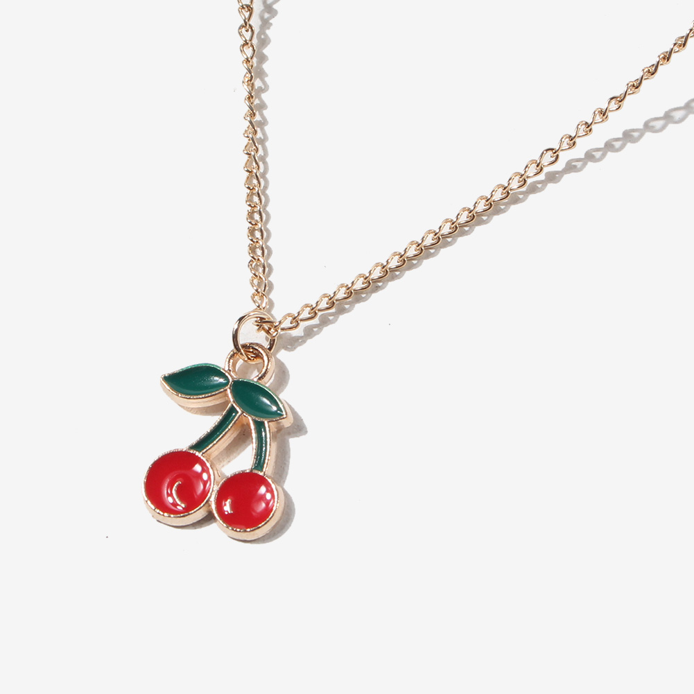Pastoral Cherry Alloy Enamel Womenu0027S Pendant Necklace 1 Piece