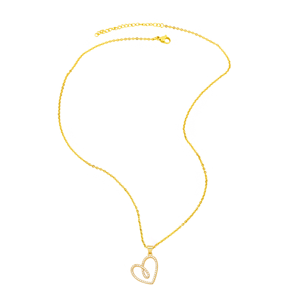 Fashion Heart Shape Copper Gold Plated Hollow Out Zircon Pendant Necklace 1 Piece