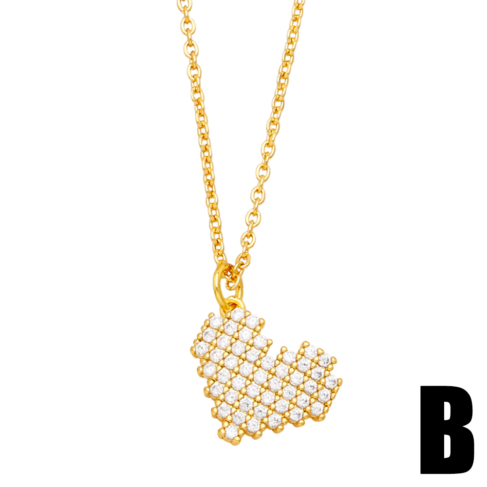 Fashion Heart Shape Copper Gold Plated Hollow Out Zircon Pendant Necklace 1 Piece