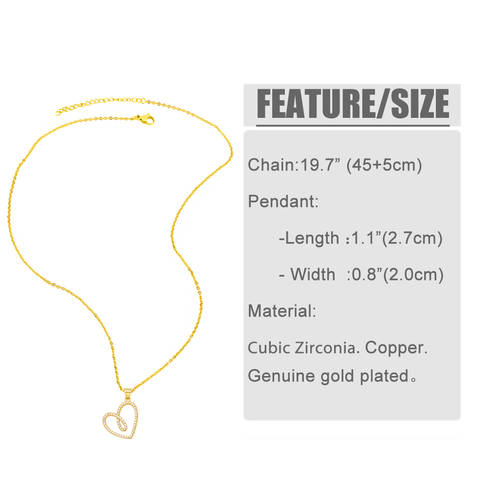 Fashion Heart Shape Copper Gold Plated Hollow Out Zircon Pendant Necklace 1 Piece