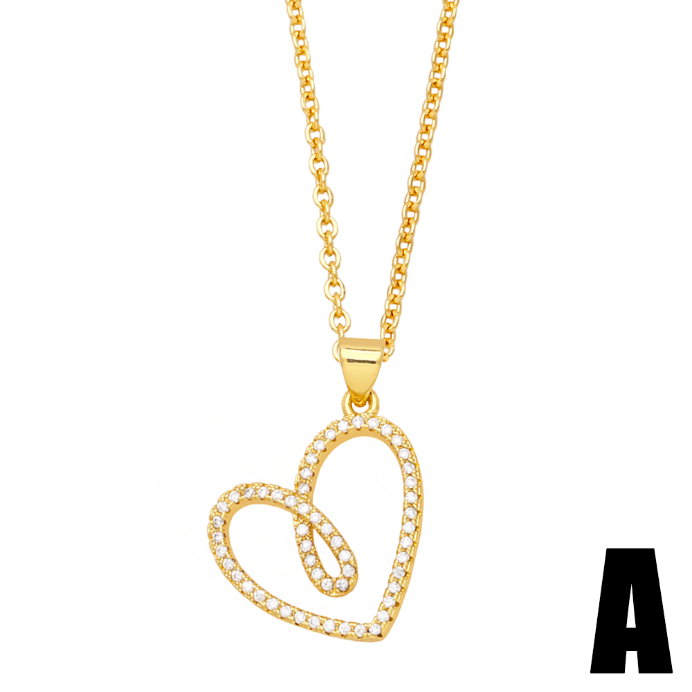 Fashion Heart Shape Copper Gold Plated Hollow Out Zircon Pendant Necklace 1 Piece