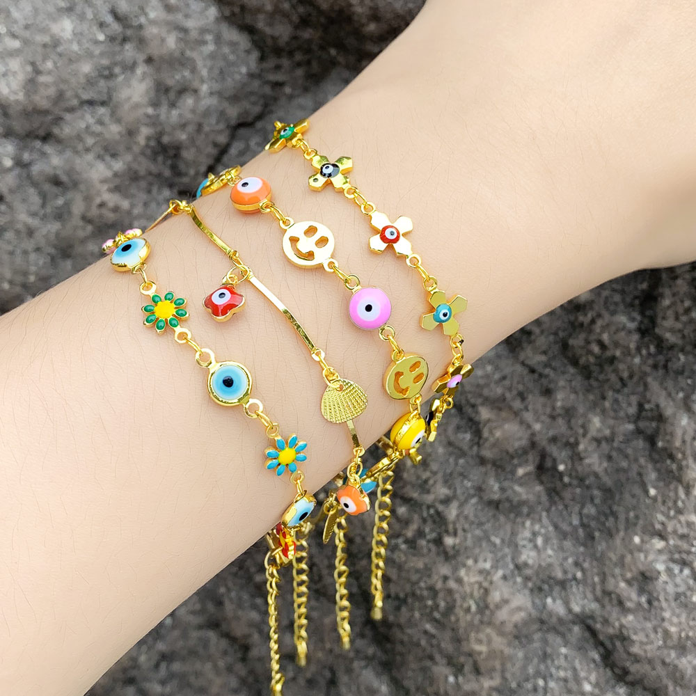 Retro Devilu0027S Eye Flower Copper Enamel Gold Plated Womenu0027S Bracelets Necklace 1 Piece