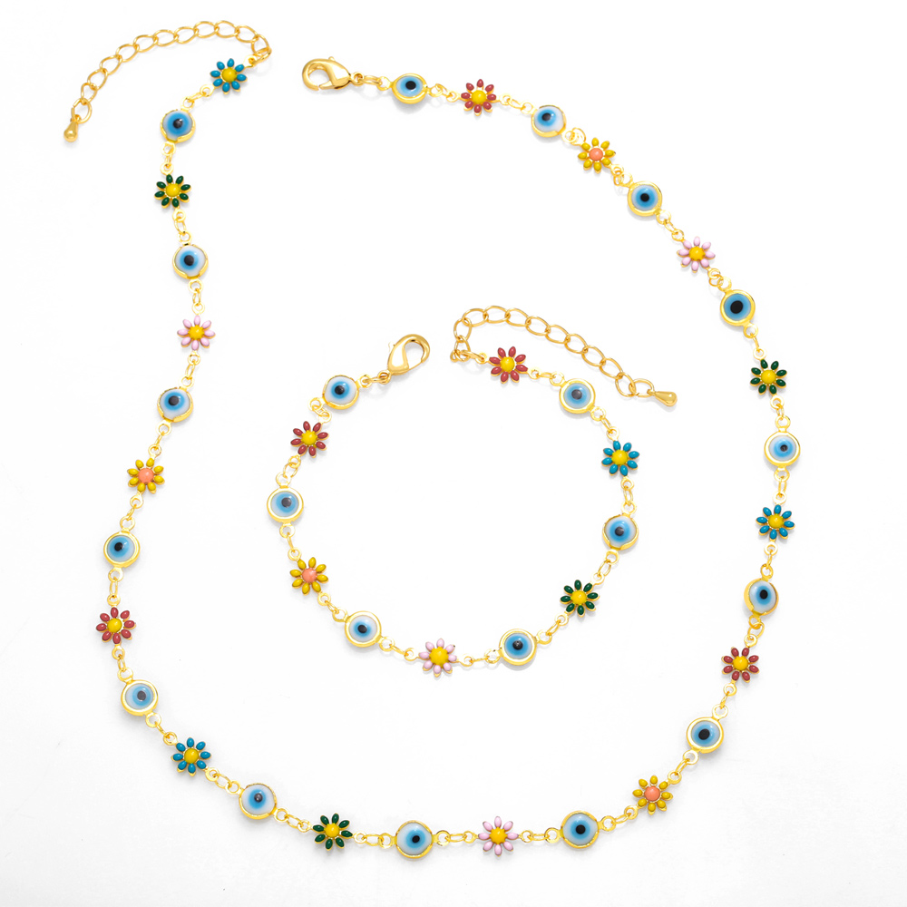 Retro Devilu0027S Eye Flower Copper Enamel Gold Plated Womenu0027S Bracelets Necklace 1 Piece