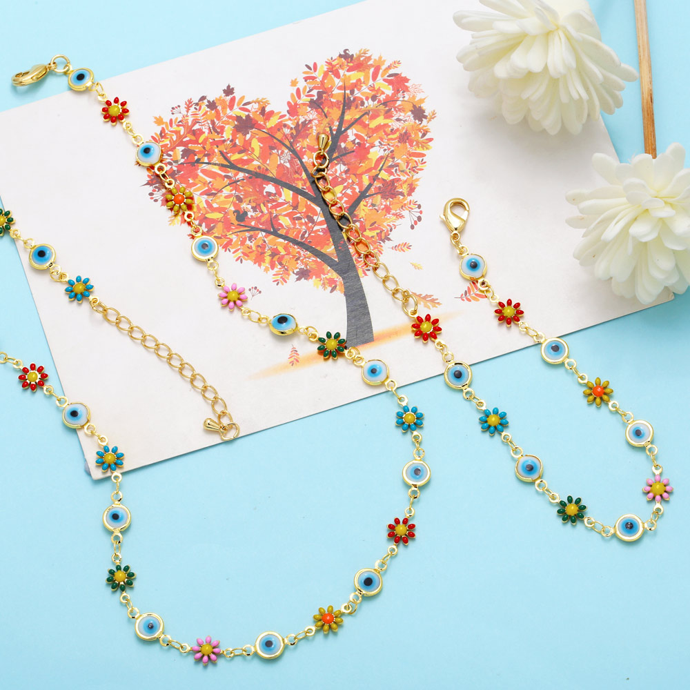 Retro Devilu0027S Eye Flower Copper Enamel Gold Plated Womenu0027S Bracelets Necklace 1 Piece