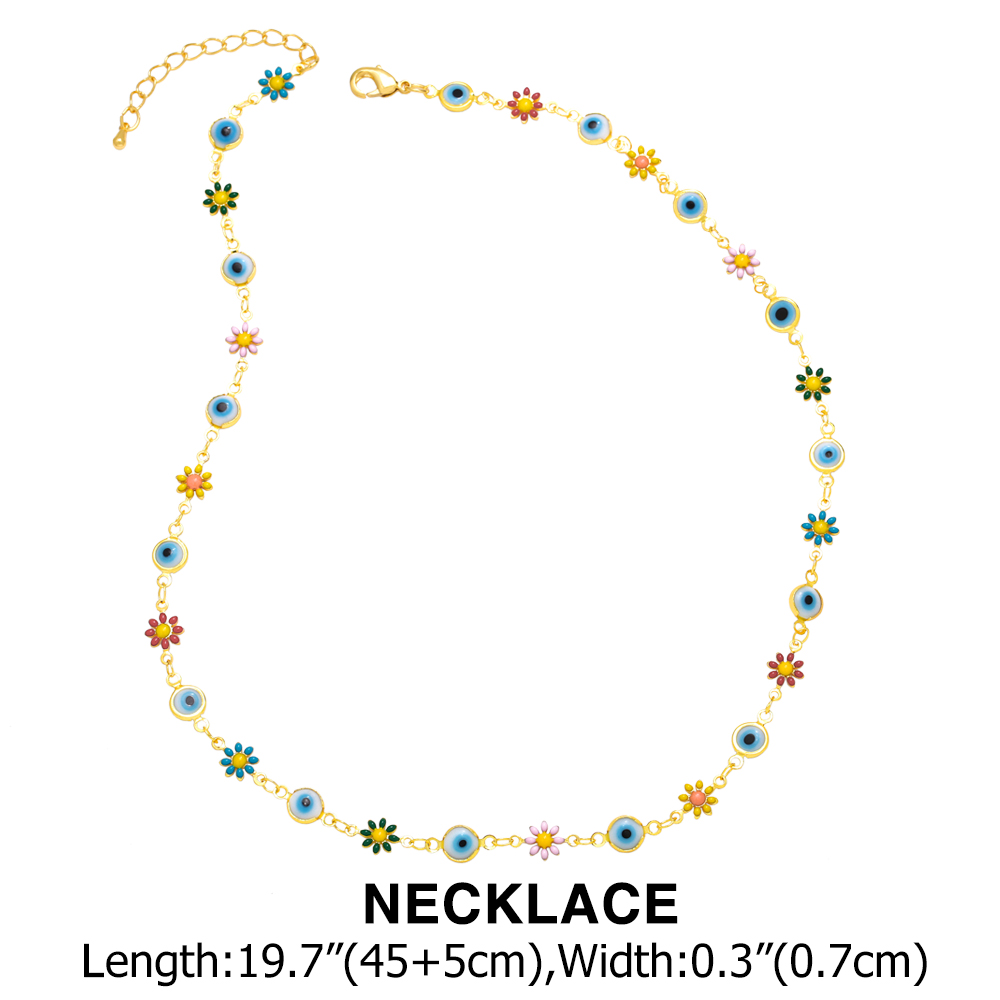 Retro Devilu0027S Eye Flower Copper Enamel Gold Plated Womenu0027S Bracelets Necklace 1 Piece