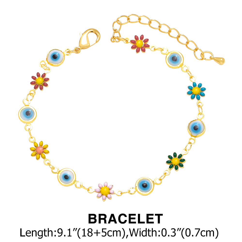 Retro Devilu0027S Eye Flower Copper Enamel Gold Plated Womenu0027S Bracelets Necklace 1 Piece