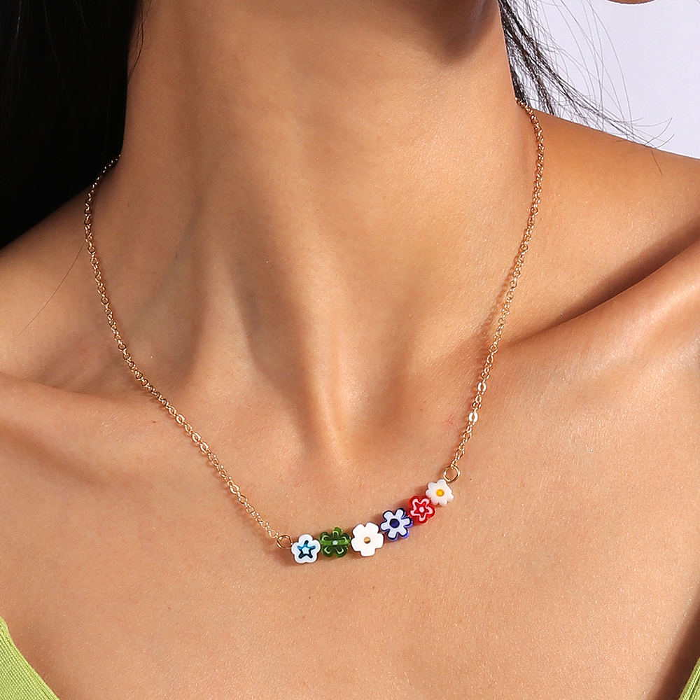 Sweet Flower Alloy Beaded Womenu0027S Necklace 1 Piece