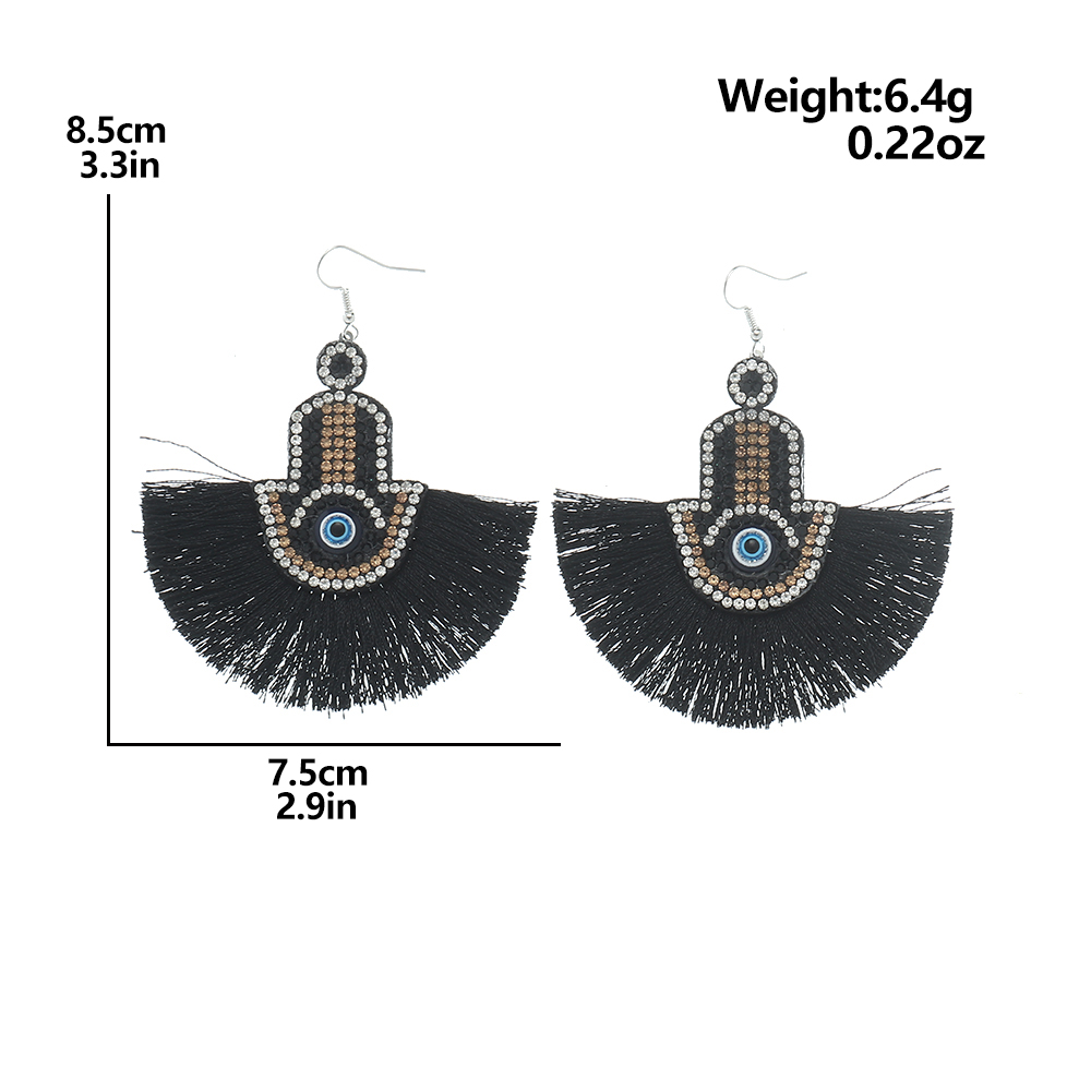 Retro Devilu0027S Eye Sector Hand Of Fatima Metal Tassel Rhinestones Womenu0027S Ear hook 1 Pair