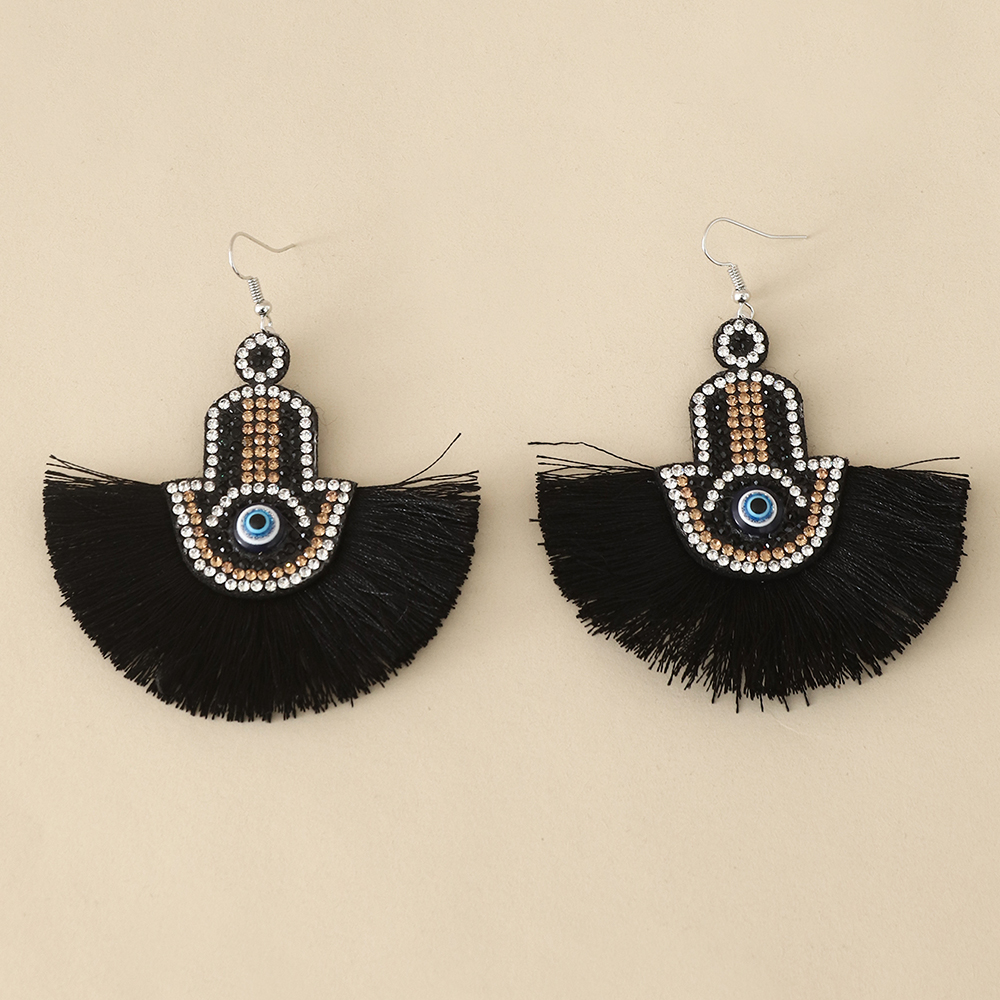 Retro Devilu0027S Eye Sector Hand Of Fatima Metal Tassel Rhinestones Womenu0027S Ear hook 1 Pair