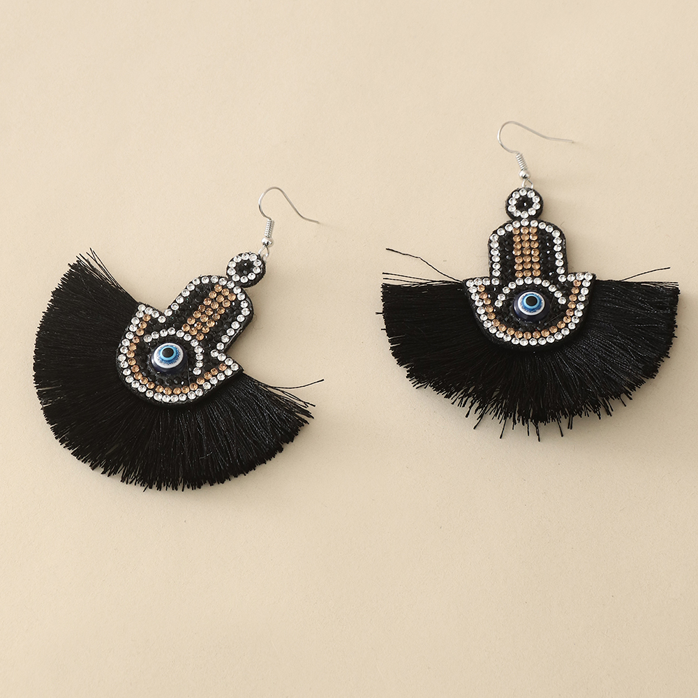 Retro Devilu0027S Eye Sector Hand Of Fatima Metal Tassel Rhinestones Womenu0027S Ear hook 1 Pair