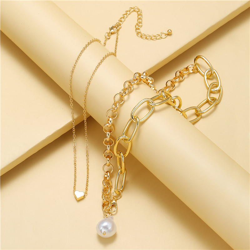 Sweet Heart Shape Alloy Pearl Womenu0027S Necklace 2 Pieces