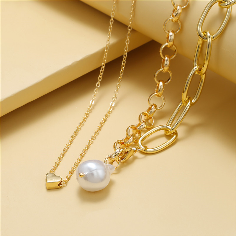 Sweet Heart Shape Alloy Pearl Womenu0027S Necklace 2 Pieces