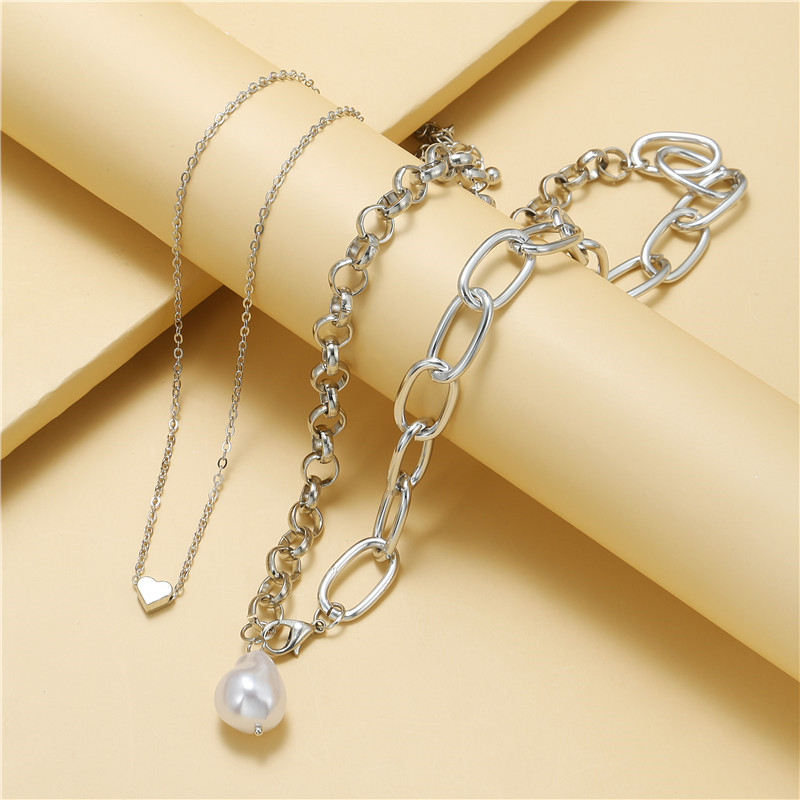 Sweet Heart Shape Alloy Pearl Womenu0027S Necklace 2 Pieces