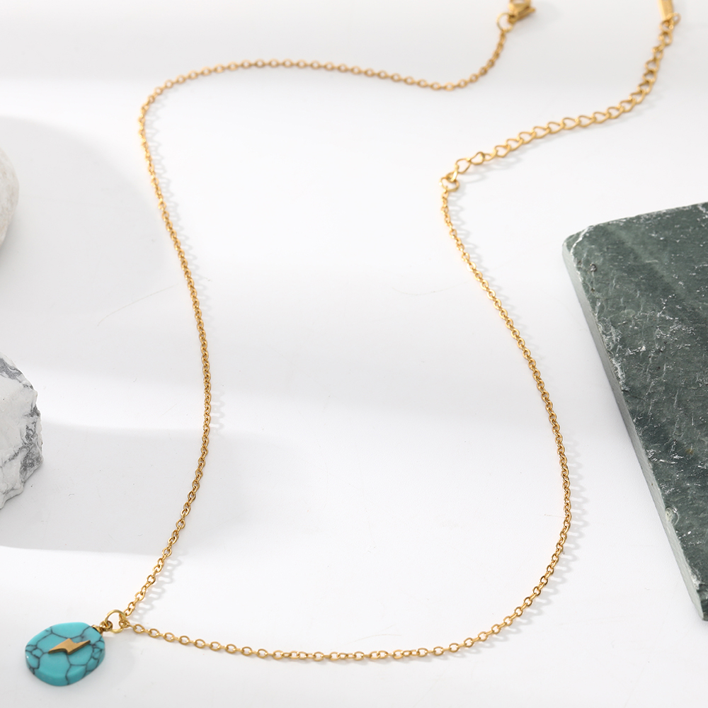 Fashion Lightning Stainless Steel natural stone Pendant Necklace 1 Piece