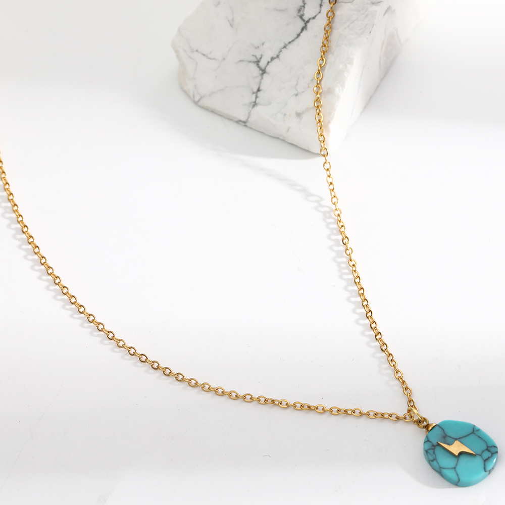 Fashion Lightning Stainless Steel natural stone Pendant Necklace 1 Piece