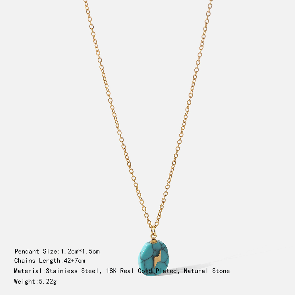 Fashion Lightning Stainless Steel natural stone Pendant Necklace 1 Piece