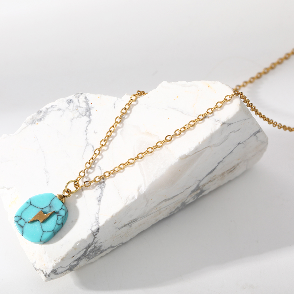 Fashion Lightning Stainless Steel natural stone Pendant Necklace 1 Piece