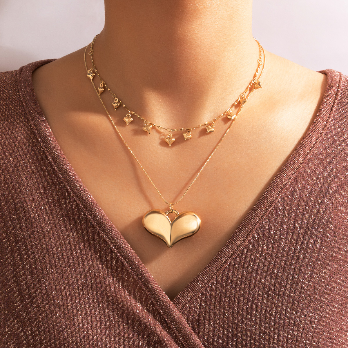 Simple Style Heart Shape Alloy Plating Unisex Layered Necklaces 1 Piece