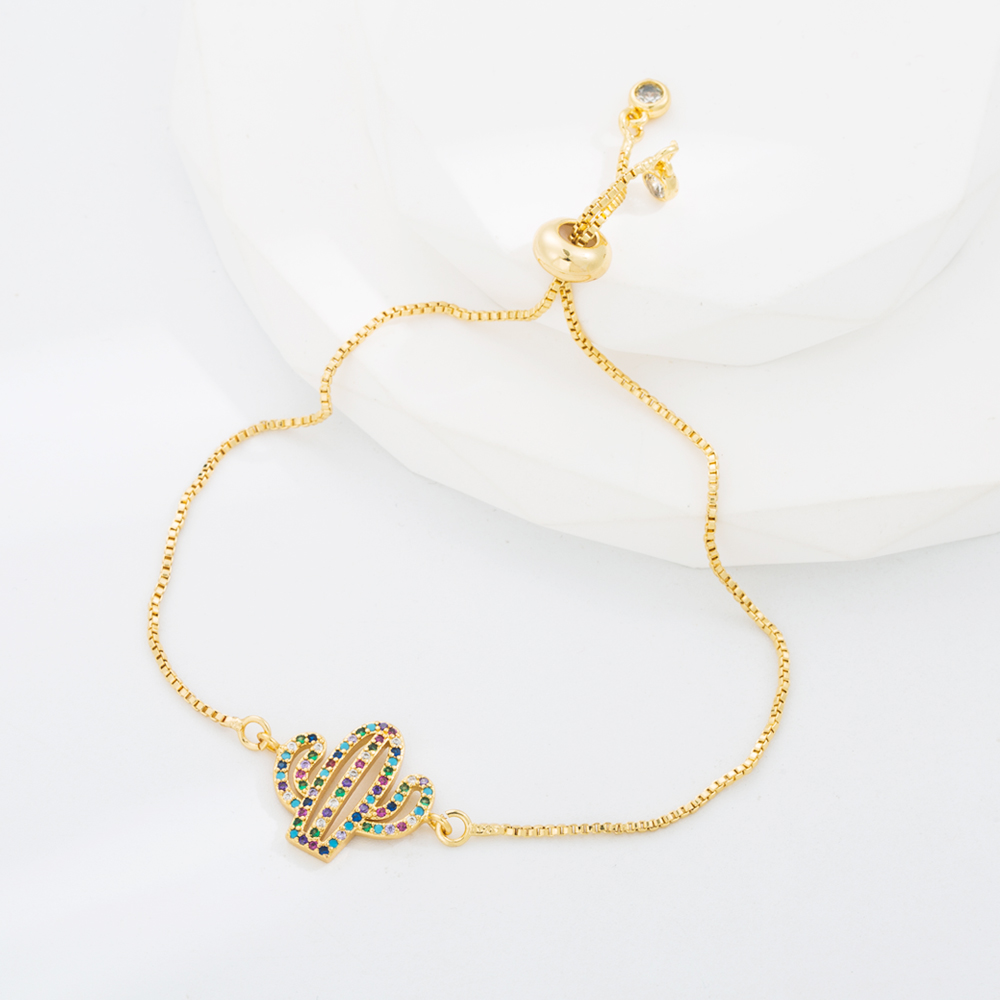 Simple Style Cactus Tree Frog Copper Inlay Zircon Bracelets 1 Piece