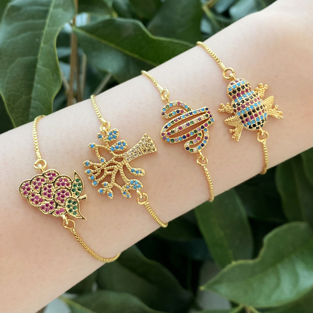 Simple Style Cactus Tree Frog Copper Inlay Zircon Bracelets 1 Piece