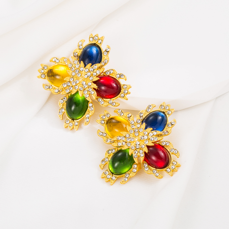 Vintage Style Geometric Alloy Plating Resin Rhinestones Womenu0027S Earrings 1 Pair