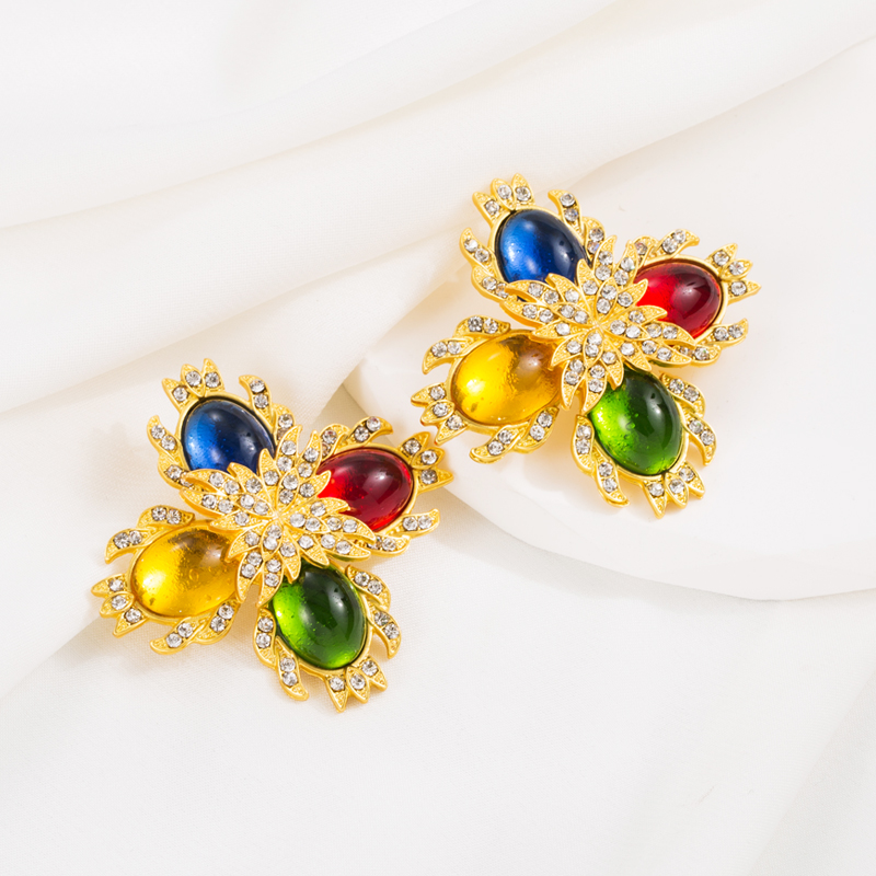 Vintage Style Geometric Alloy Plating Resin Rhinestones Womenu0027S Earrings 1 Pair