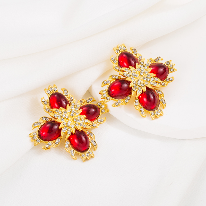 Vintage Style Geometric Alloy Plating Resin Rhinestones Womenu0027S Earrings 1 Pair