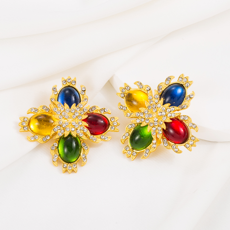 Vintage Style Geometric Alloy Plating Resin Rhinestones Womenu0027S Earrings 1 Pair