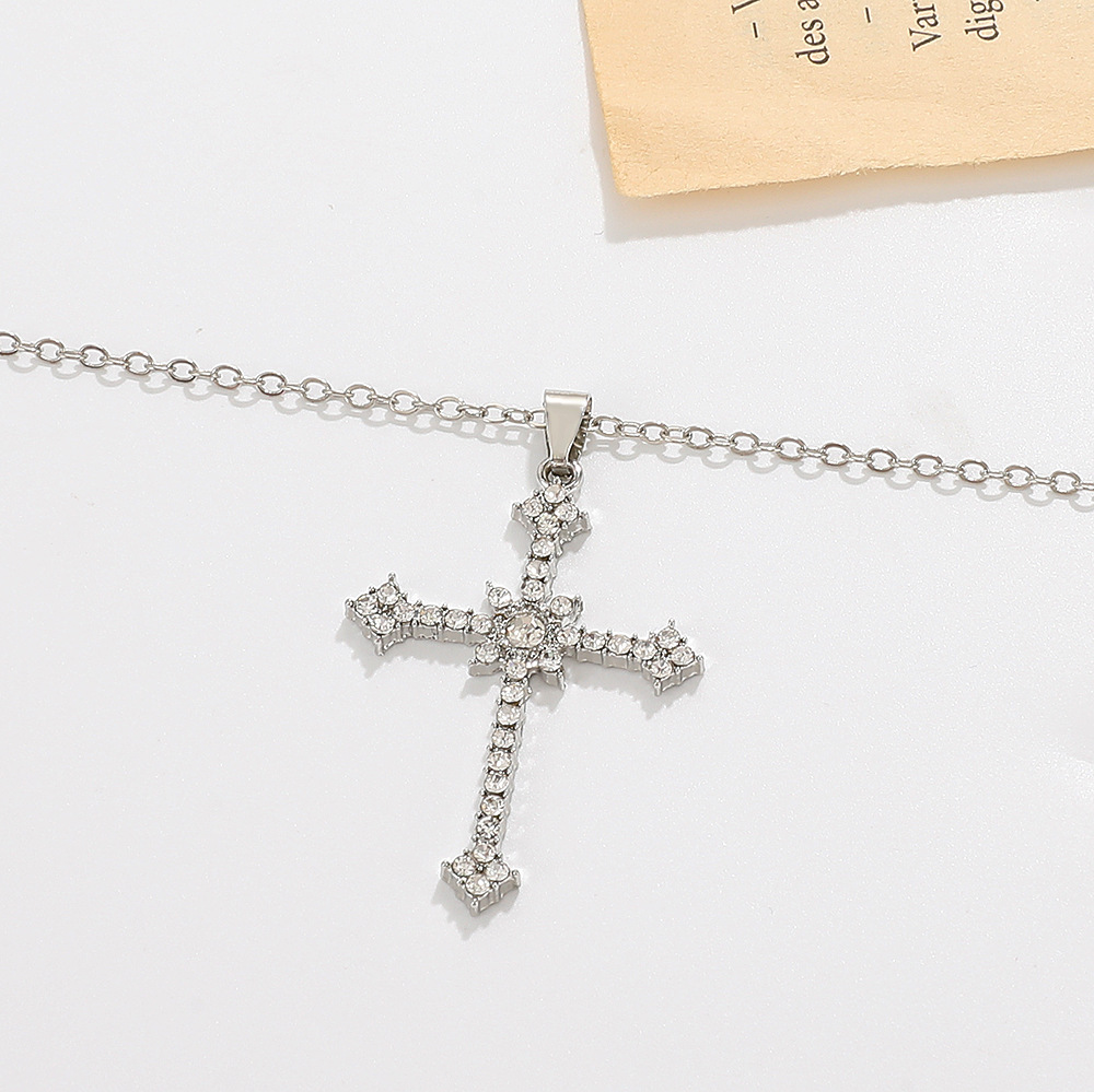 Fashion Cross Alloy Inlay Zircon Womenu0027S Pendant Necklace 1 Piece