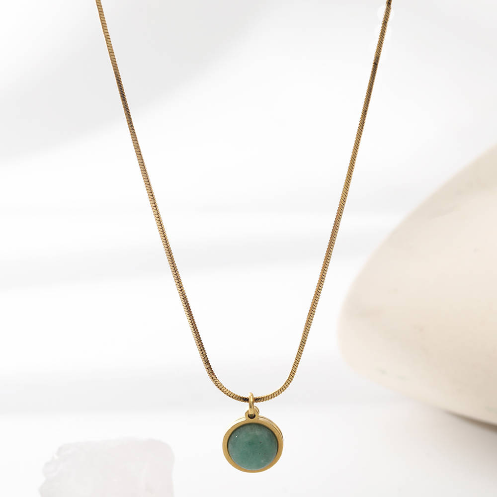 Fashion Geometric Stainless Steel Inlay Natural Stone Pendant Necklace 1 Piece