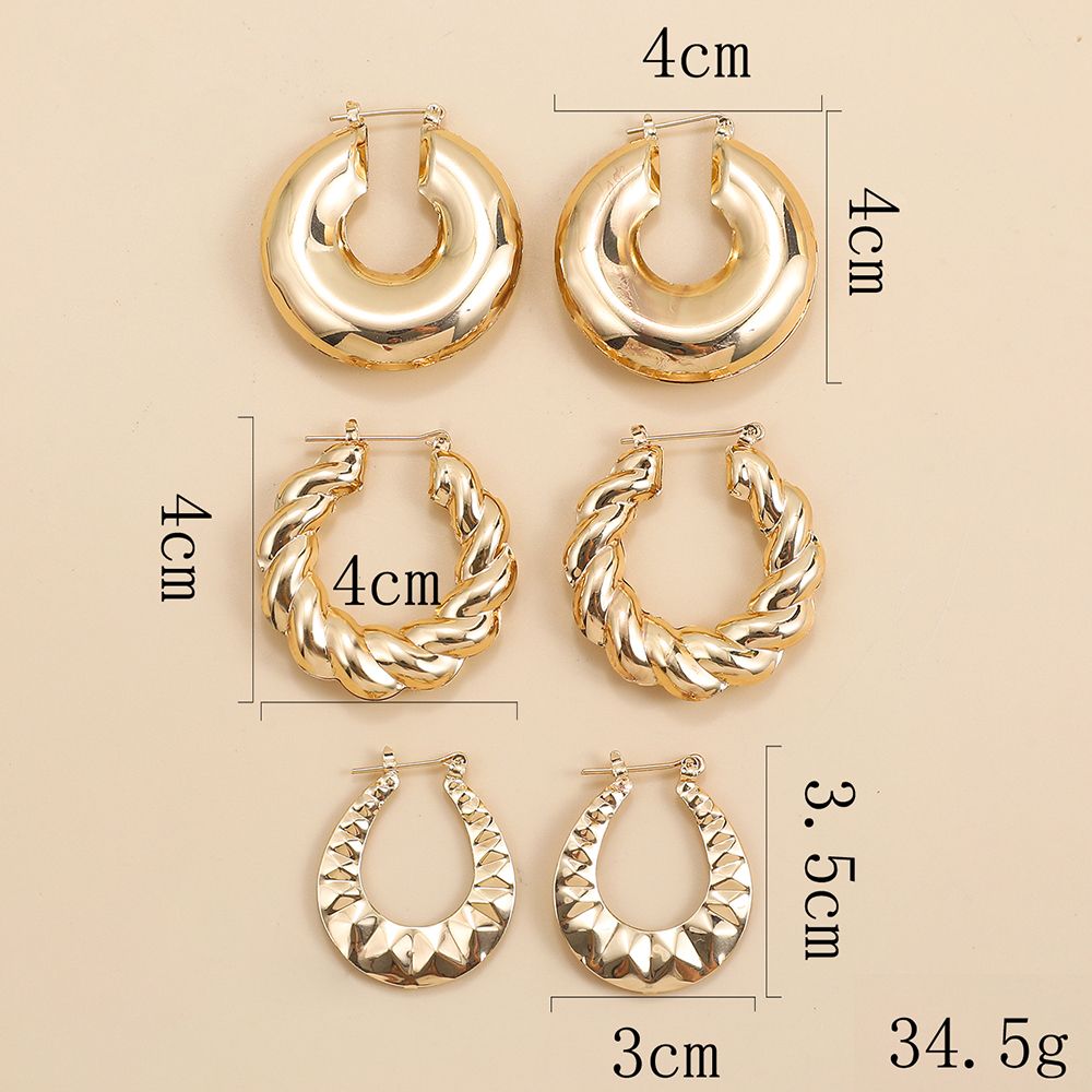 Basic Geometric Alloy Plating Womenu0027S Earrings 3 Pairs