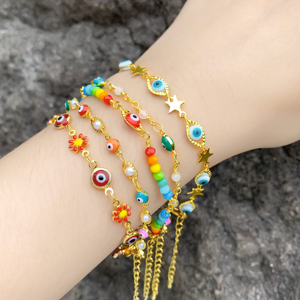 Simple Style Devilu0027S Eye Copper Enamel Gold Plated Womenu0027S Bracelets Necklace 1 Piece